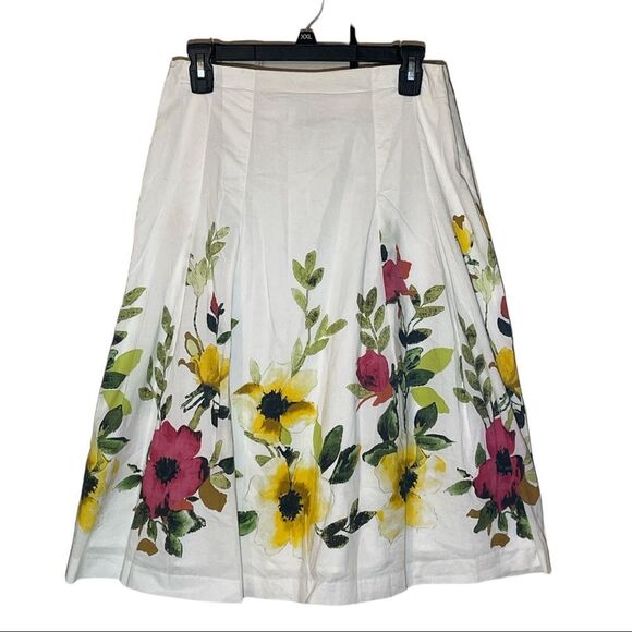 Orvis Vintage 1990s Y2K Retro Style A Line White Floral Cotton Skirt XS - Picture 1 of 15